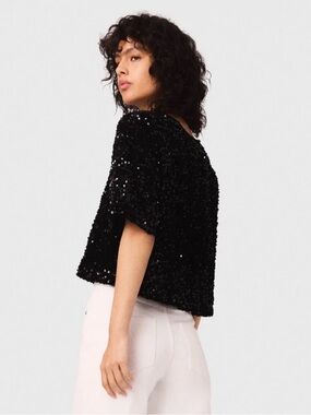 H&M Divided Black Metallic Chevron Textured Crop Top Small